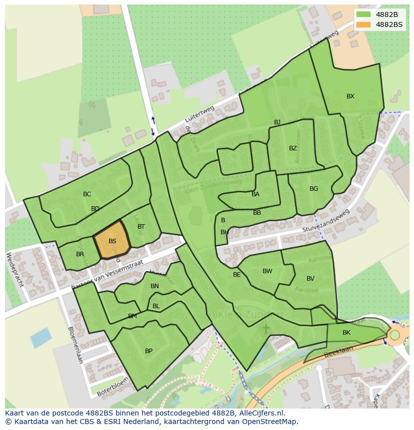 Afbeelding van het postcodegebied 4882 BS op de kaart.