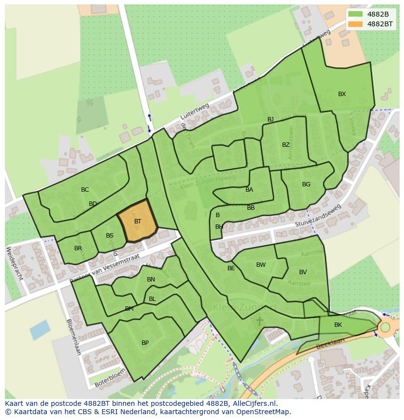 Afbeelding van het postcodegebied 4882 BT op de kaart.