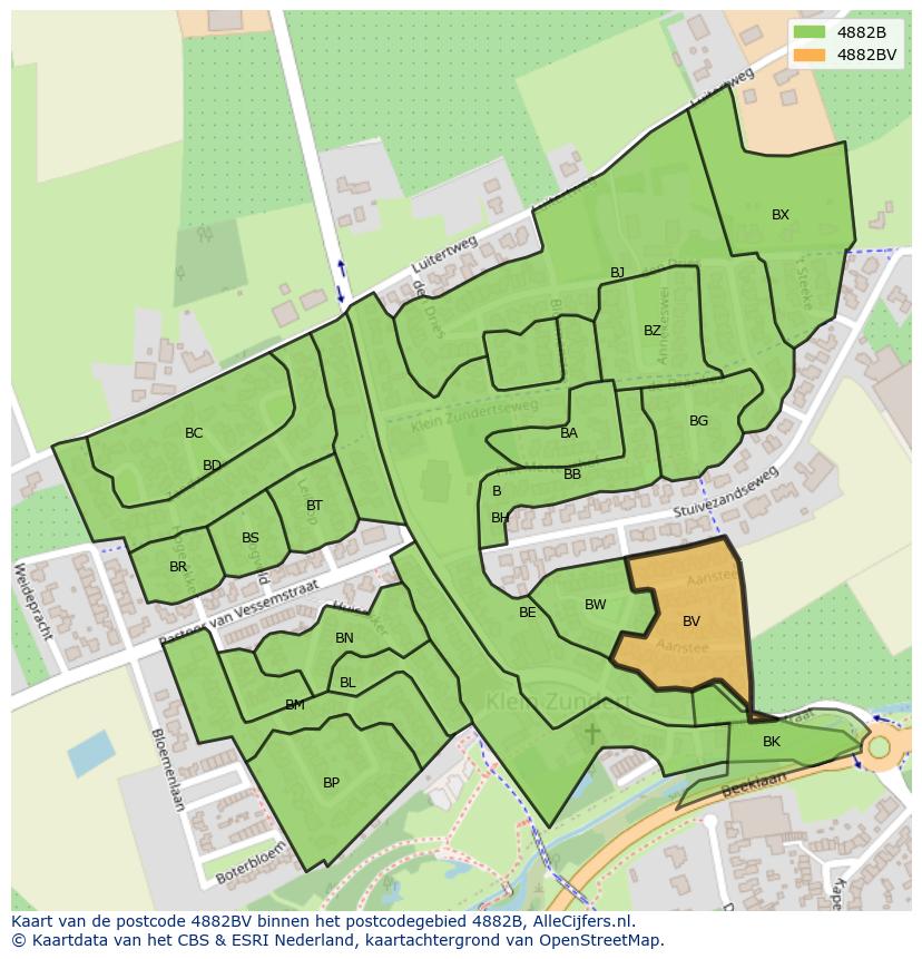 Afbeelding van het postcodegebied 4882 BV op de kaart.