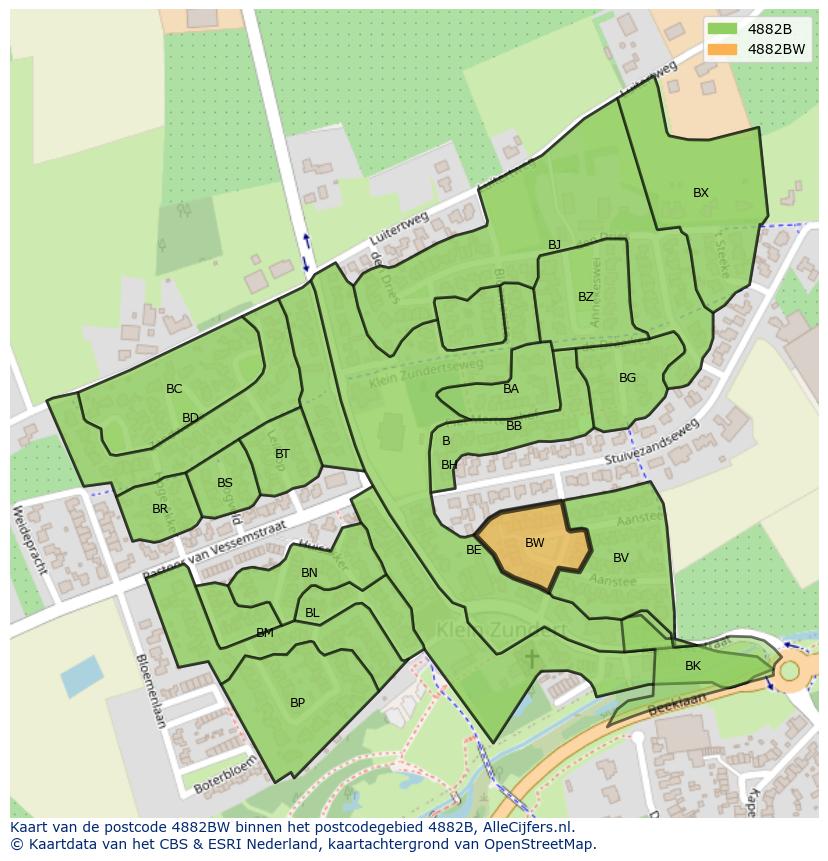 Afbeelding van het postcodegebied 4882 BW op de kaart.