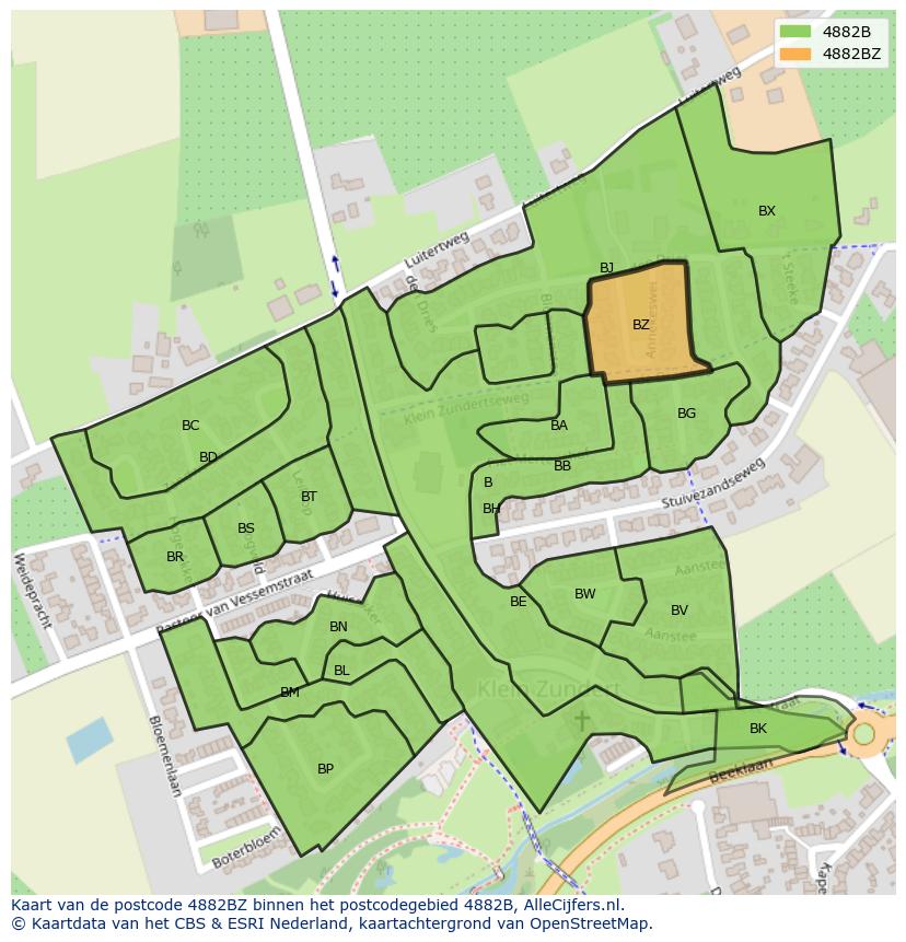 Afbeelding van het postcodegebied 4882 BZ op de kaart.