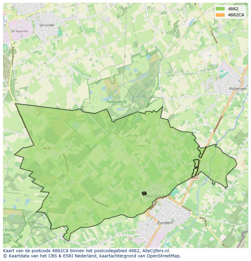 Afbeelding van het postcodegebied 4882 CA op de kaart.