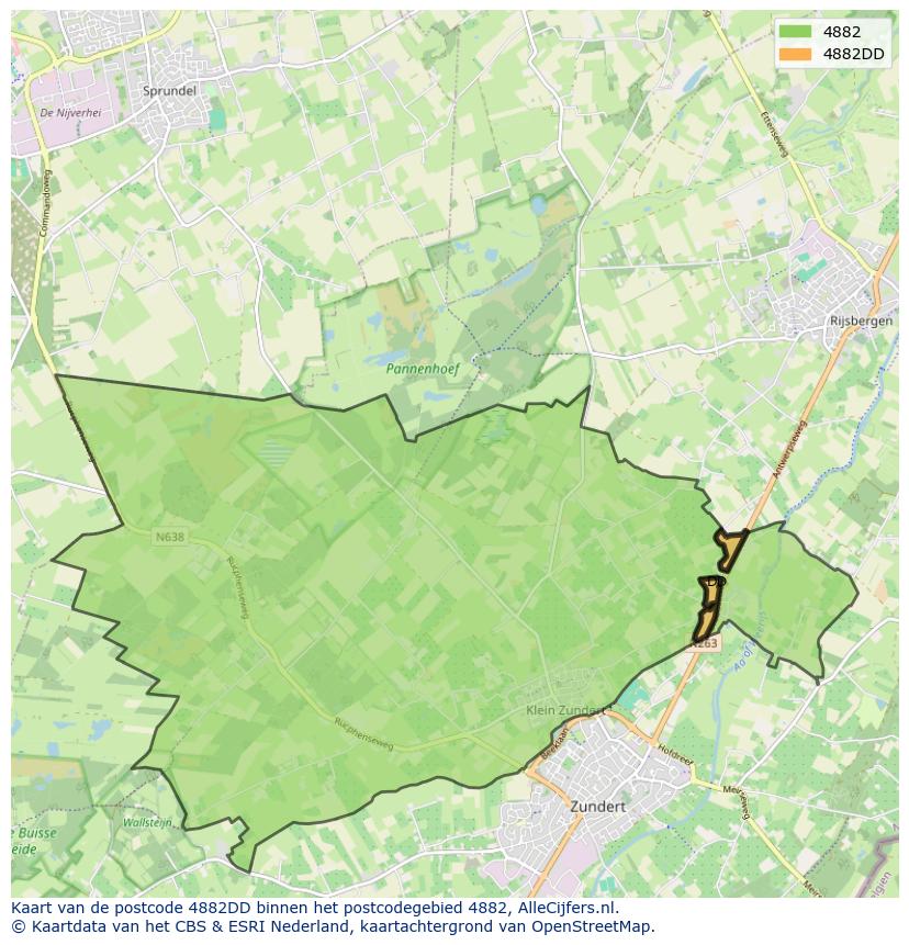 Afbeelding van het postcodegebied 4882 DD op de kaart.