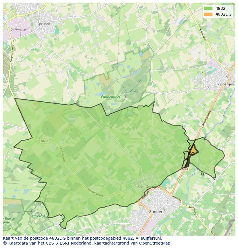 Afbeelding van het postcodegebied 4882 DG op de kaart.