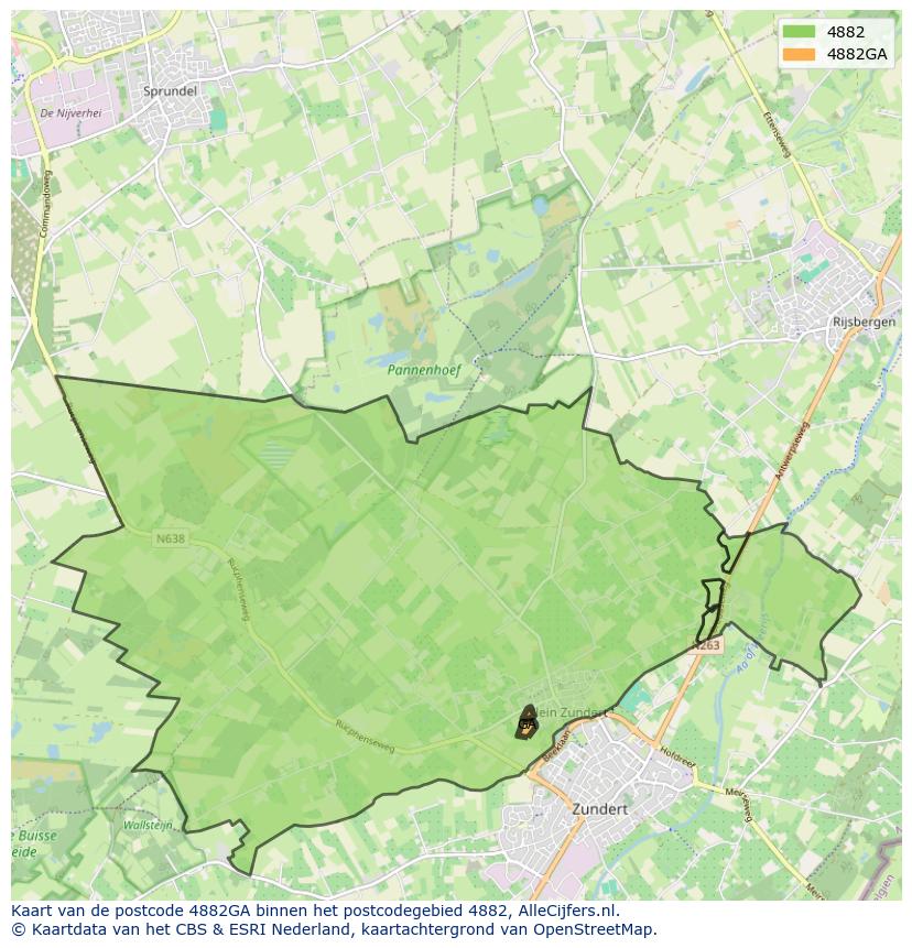 Afbeelding van het postcodegebied 4882 GA op de kaart.