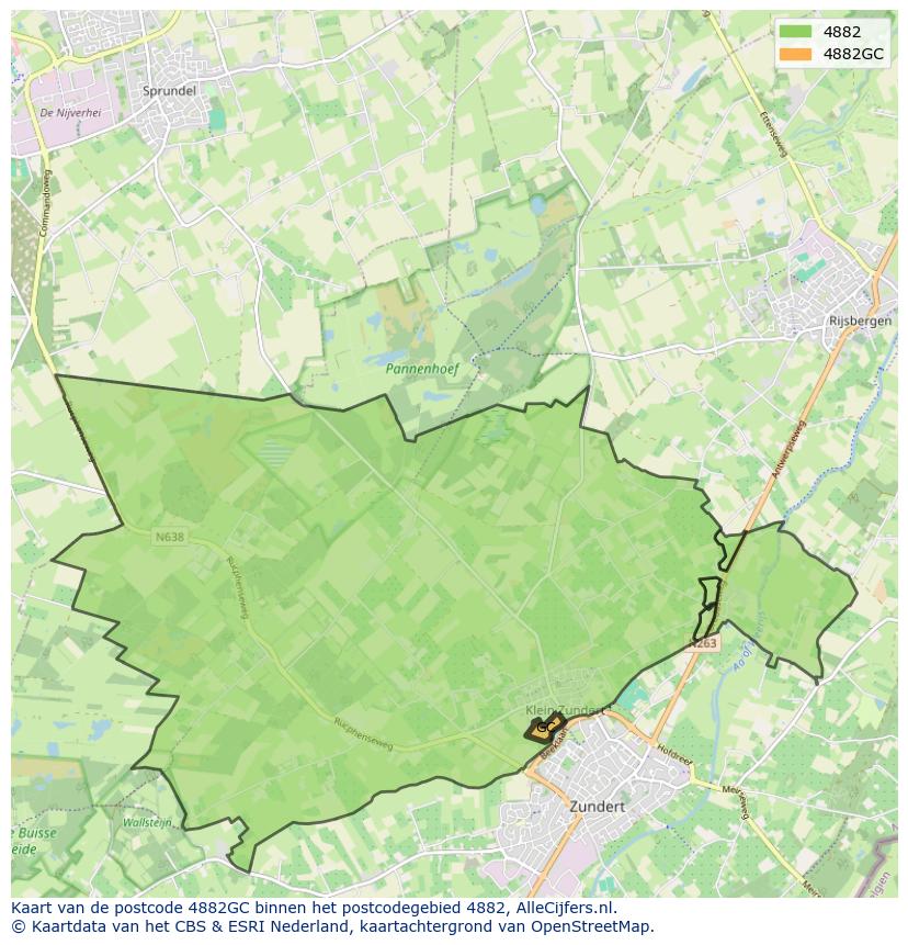 Afbeelding van het postcodegebied 4882 GC op de kaart.