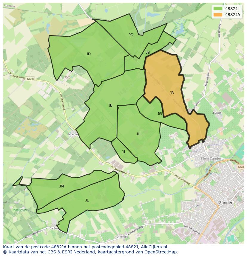 Afbeelding van het postcodegebied 4882 JA op de kaart.