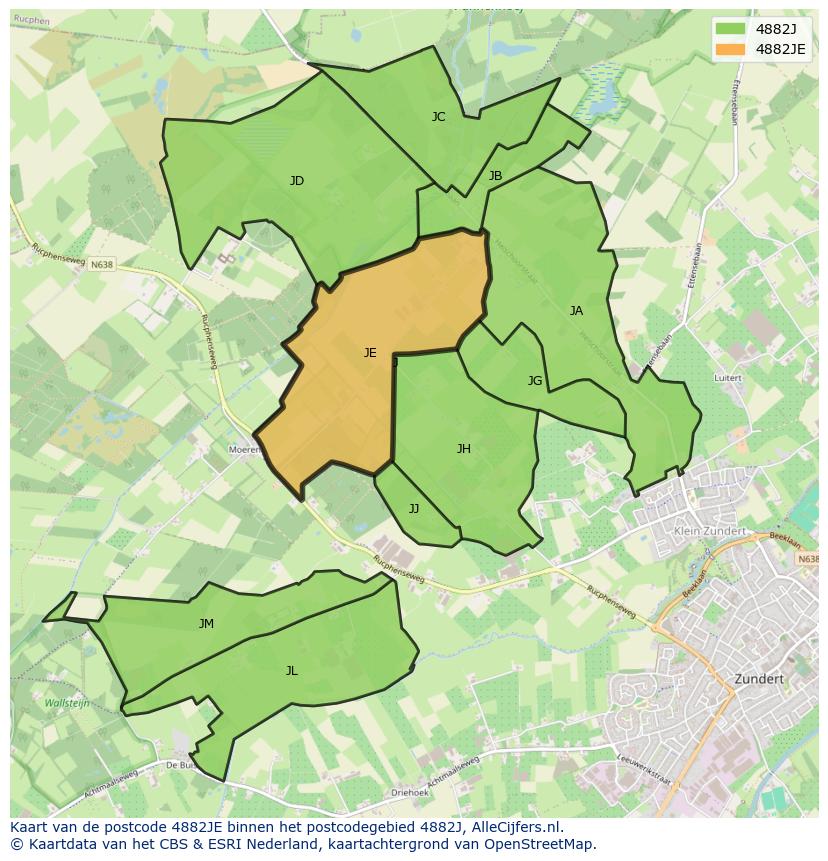 Afbeelding van het postcodegebied 4882 JE op de kaart.