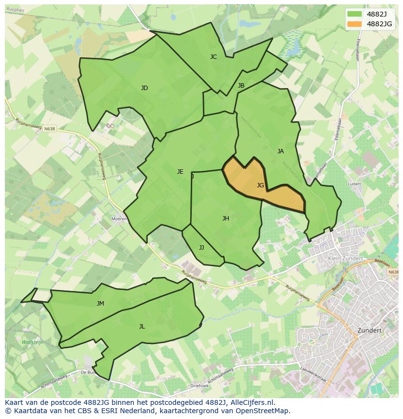 Afbeelding van het postcodegebied 4882 JG op de kaart.