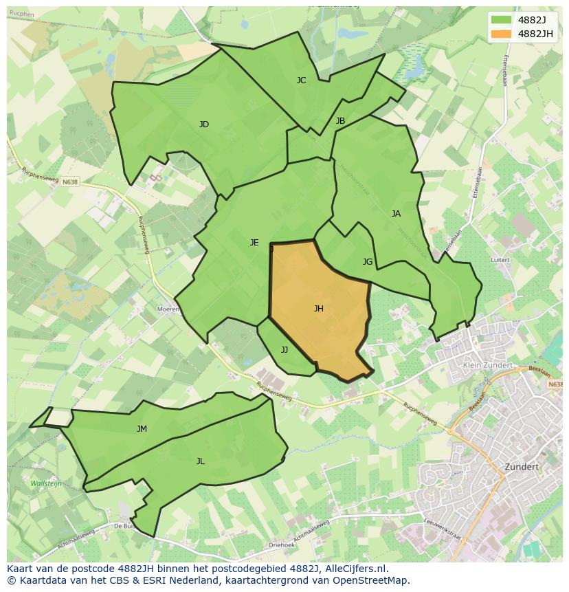 Afbeelding van het postcodegebied 4882 JH op de kaart.