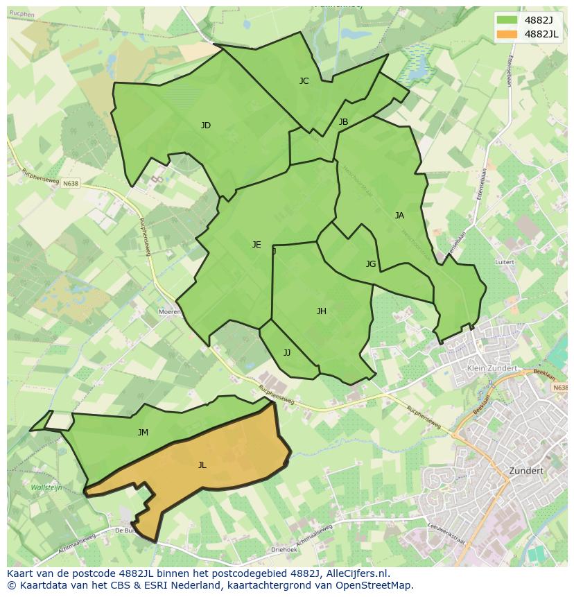 Afbeelding van het postcodegebied 4882 JL op de kaart.