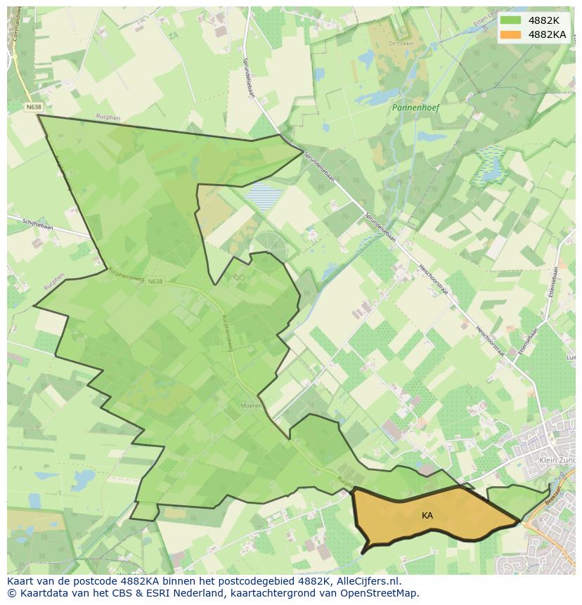 Afbeelding van het postcodegebied 4882 KA op de kaart.