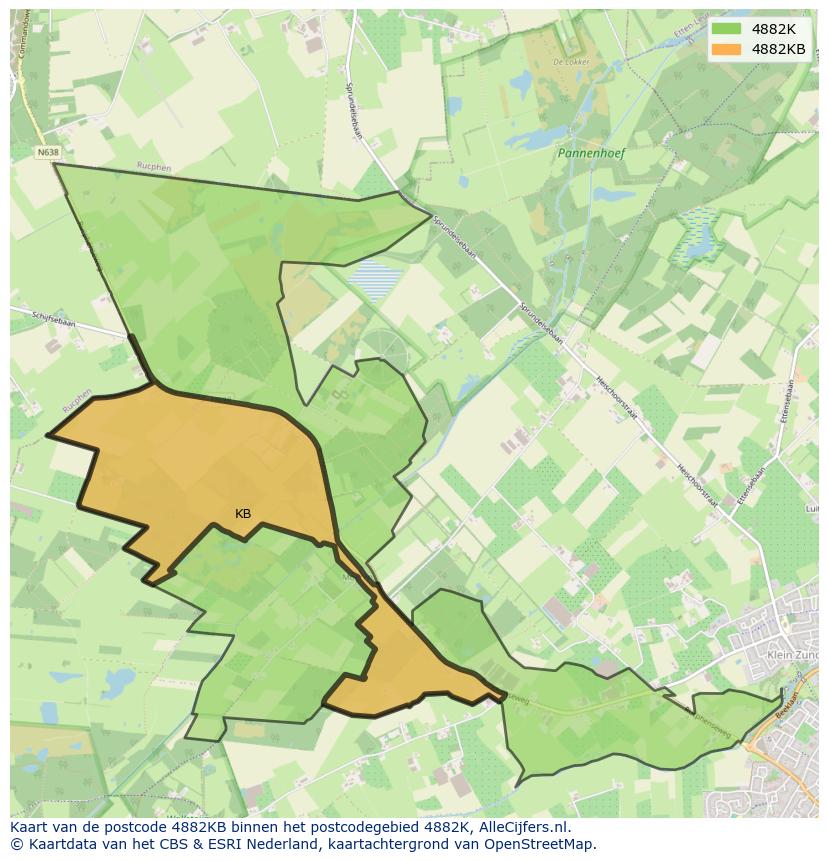 Afbeelding van het postcodegebied 4882 KB op de kaart.