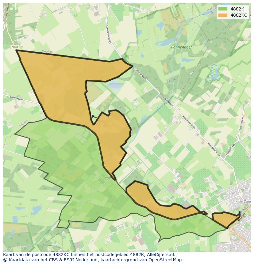 Afbeelding van het postcodegebied 4882 KC op de kaart.