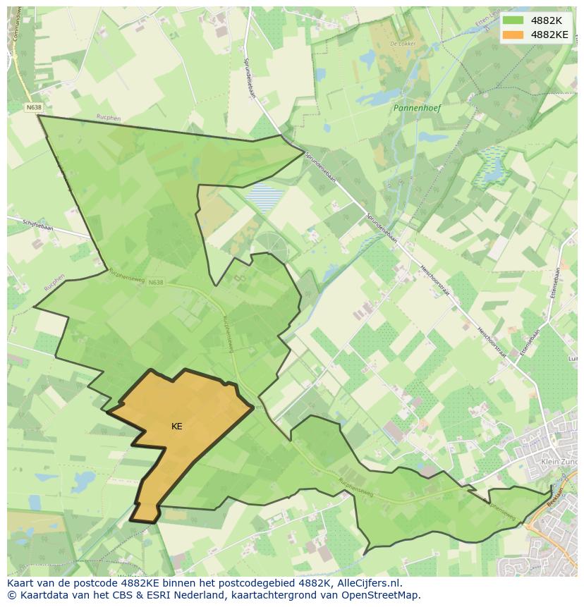 Afbeelding van het postcodegebied 4882 KE op de kaart.