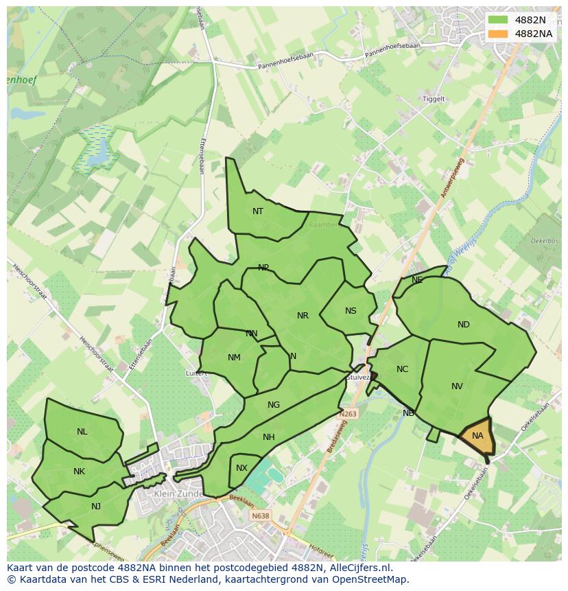 Afbeelding van het postcodegebied 4882 NA op de kaart.