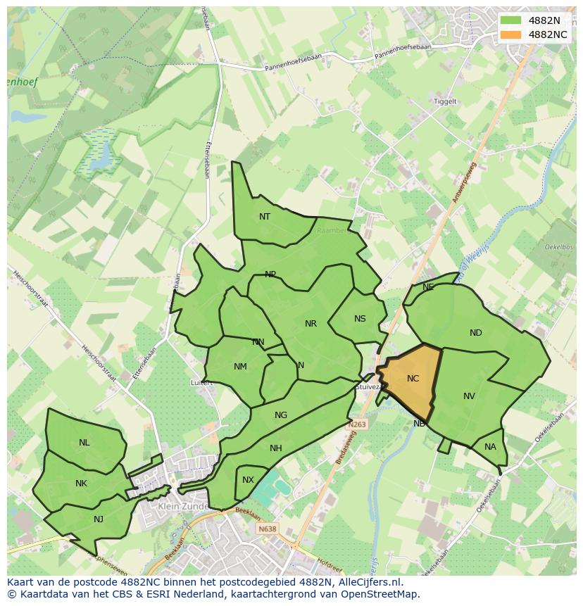 Afbeelding van het postcodegebied 4882 NC op de kaart.