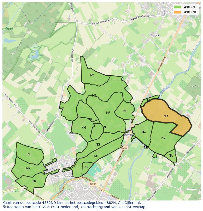 Afbeelding van het postcodegebied 4882 ND op de kaart.