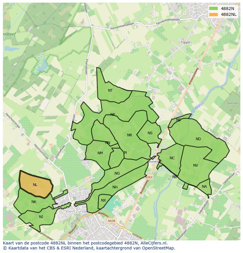 Afbeelding van het postcodegebied 4882 NL op de kaart.