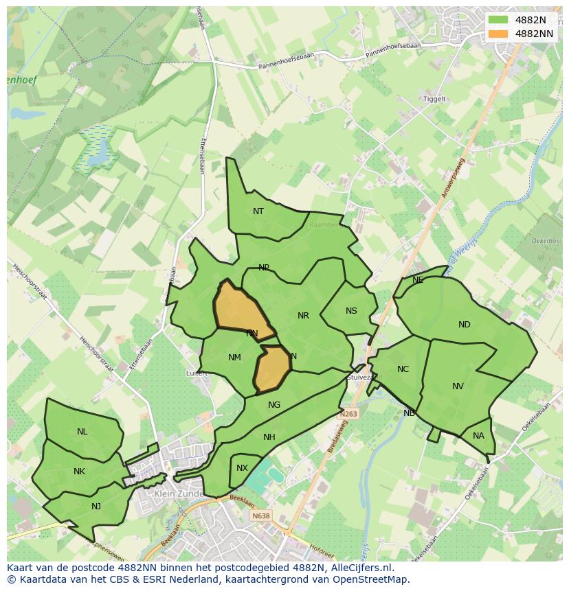 Afbeelding van het postcodegebied 4882 NN op de kaart.