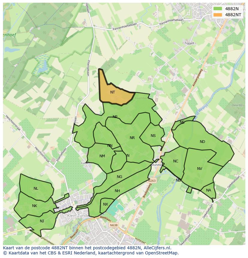 Afbeelding van het postcodegebied 4882 NT op de kaart.