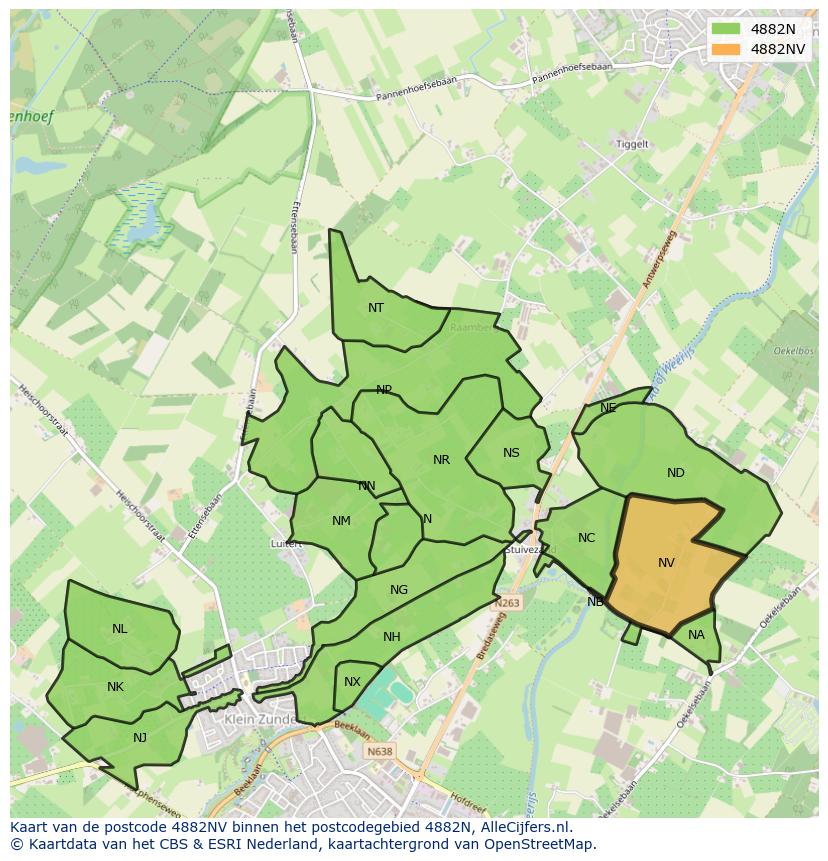 Afbeelding van het postcodegebied 4882 NV op de kaart.