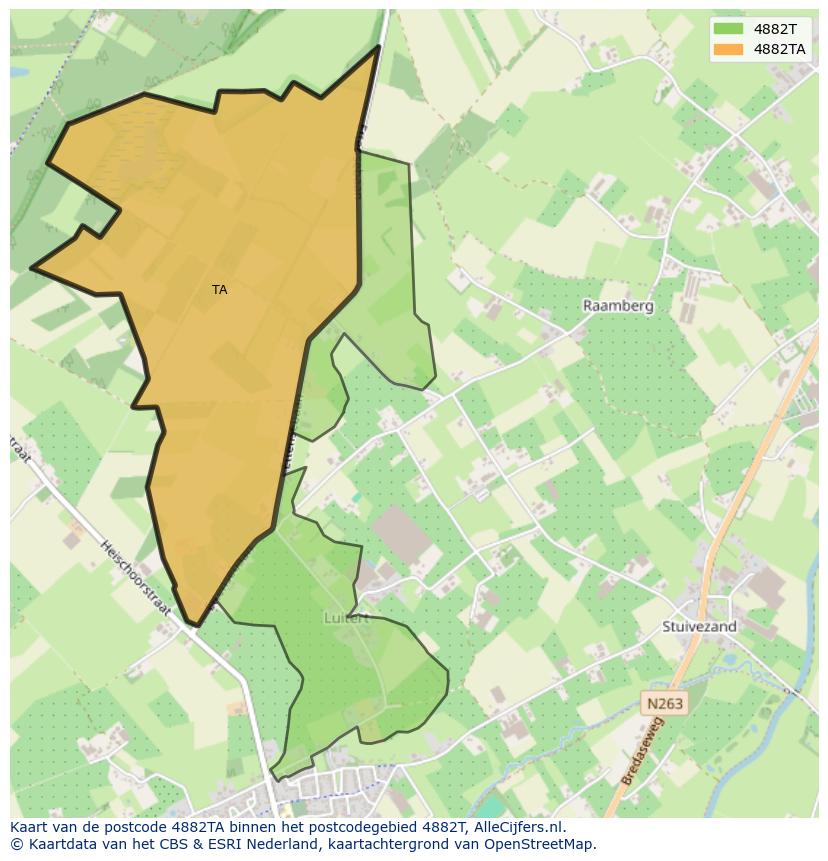 Afbeelding van het postcodegebied 4882 TA op de kaart.