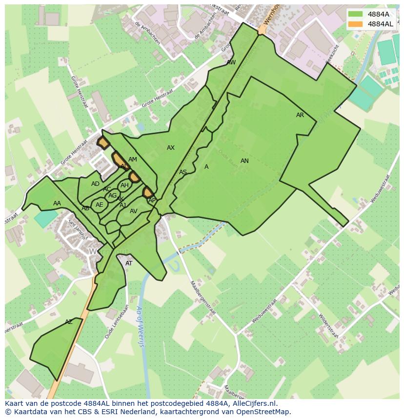 Afbeelding van het postcodegebied 4884 AL op de kaart.