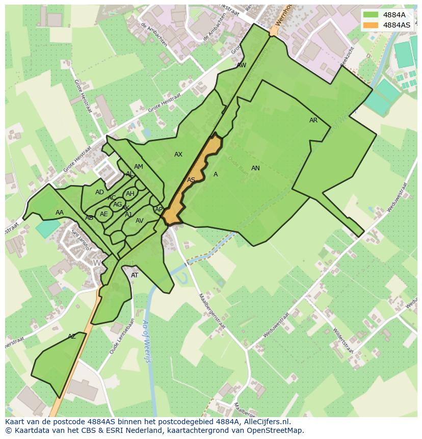 Afbeelding van het postcodegebied 4884 AS op de kaart.