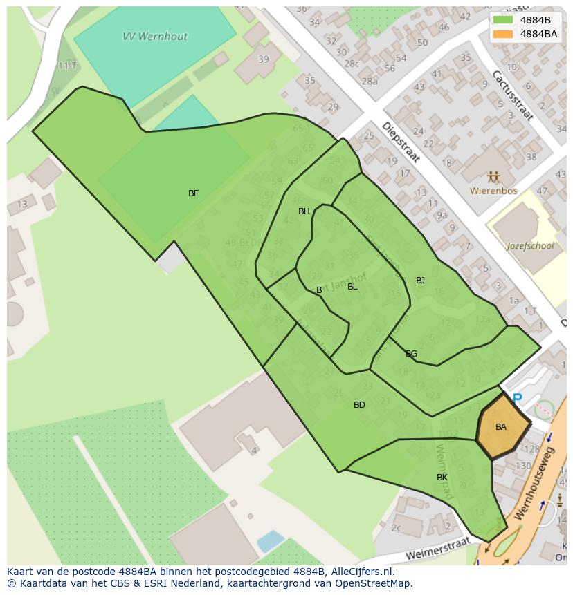 Afbeelding van het postcodegebied 4884 BA op de kaart.