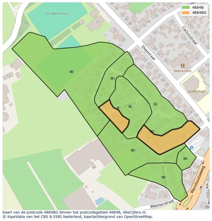 Afbeelding van het postcodegebied 4884 BG op de kaart.