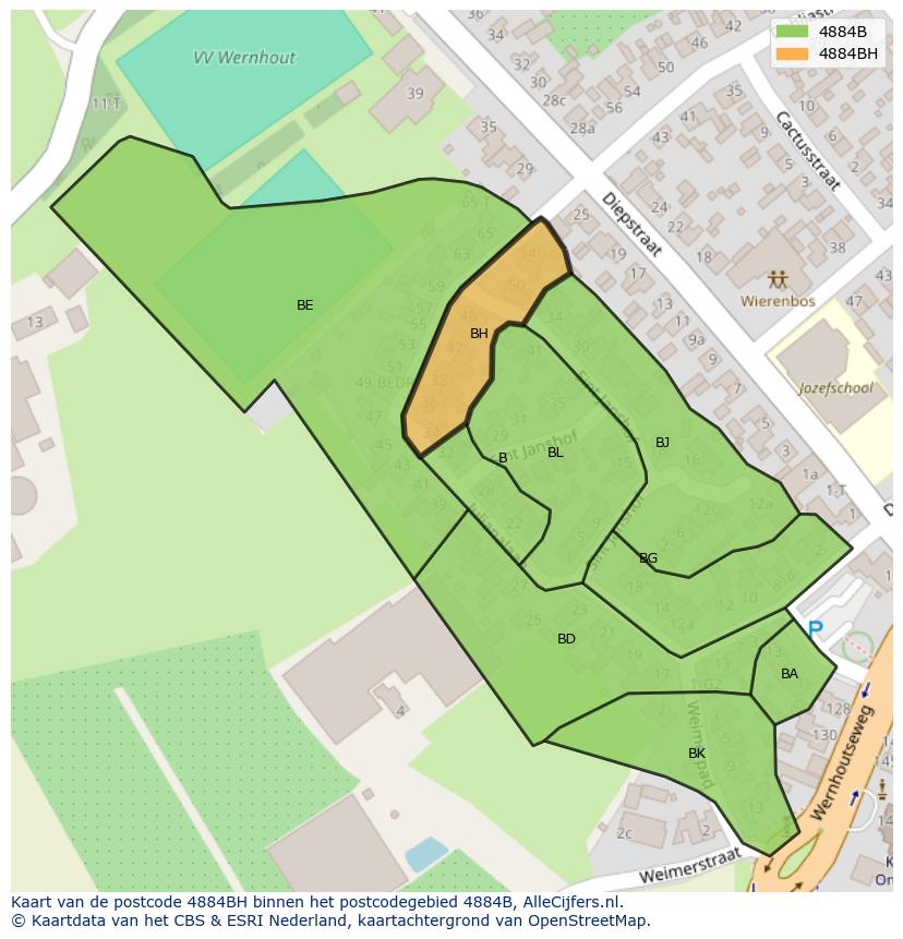 Afbeelding van het postcodegebied 4884 BH op de kaart.