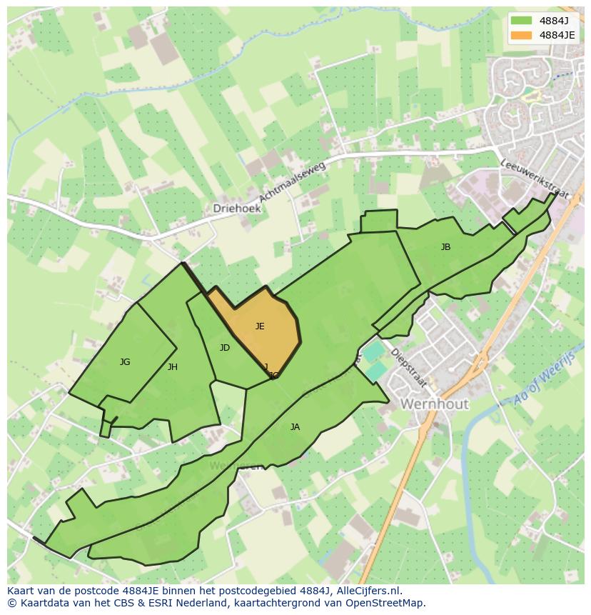 Afbeelding van het postcodegebied 4884 JE op de kaart.