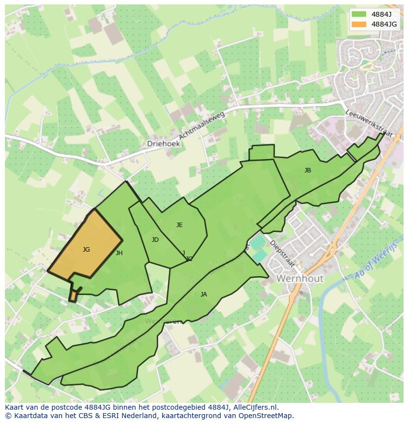 Afbeelding van het postcodegebied 4884 JG op de kaart.