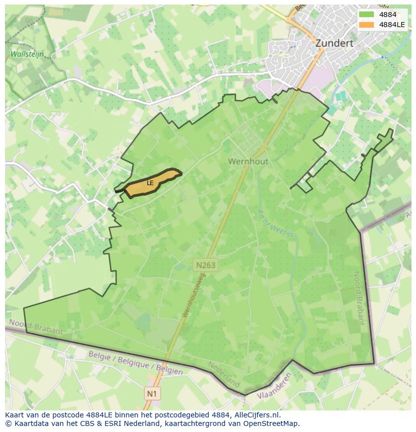Afbeelding van het postcodegebied 4884 LE op de kaart.