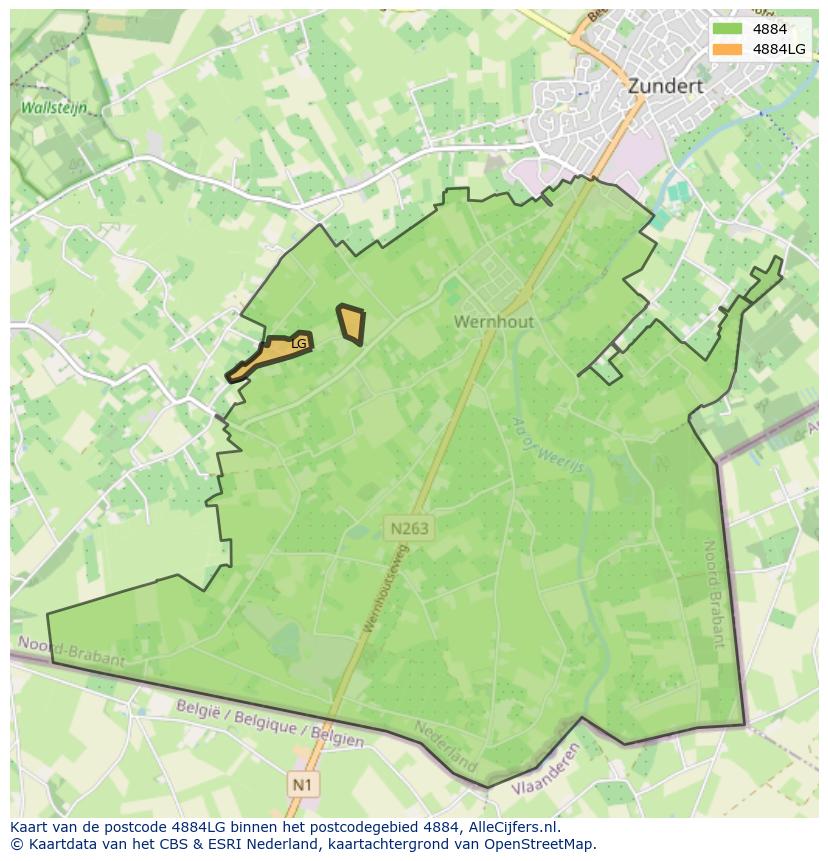 Afbeelding van het postcodegebied 4884 LG op de kaart.
