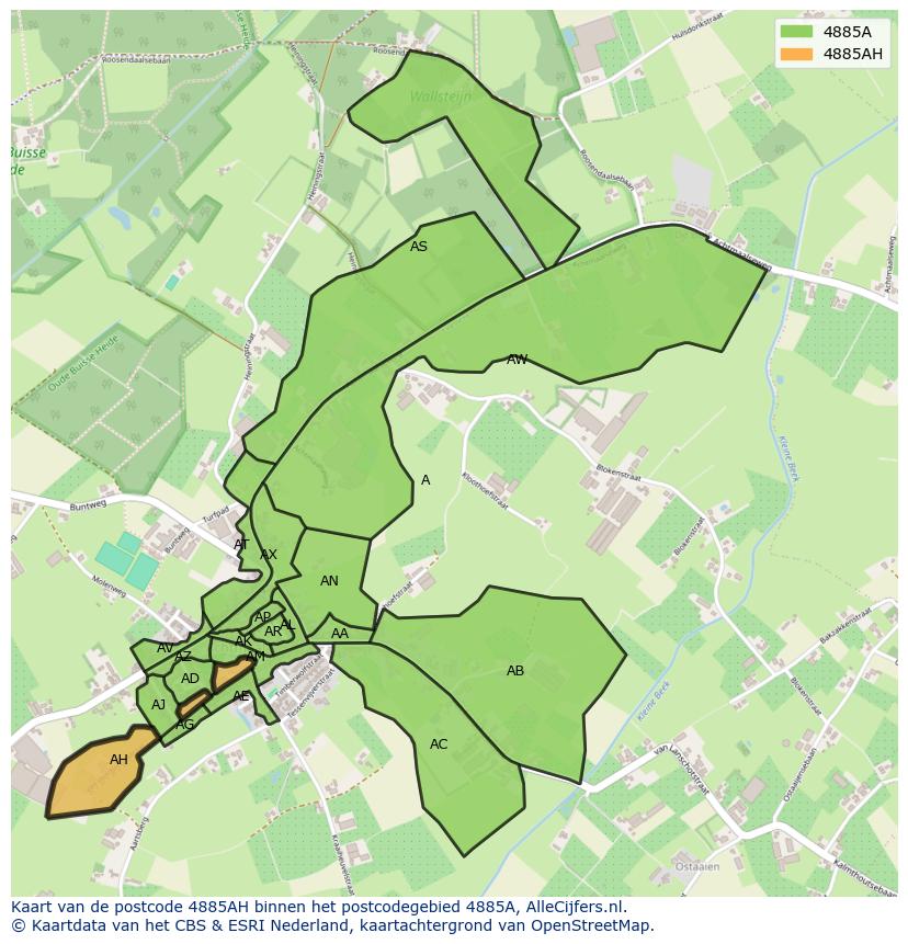Afbeelding van het postcodegebied 4885 AH op de kaart.