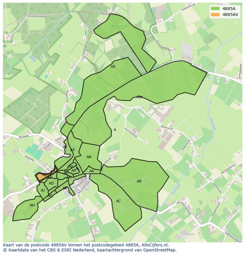 Afbeelding van het postcodegebied 4885 AV op de kaart.