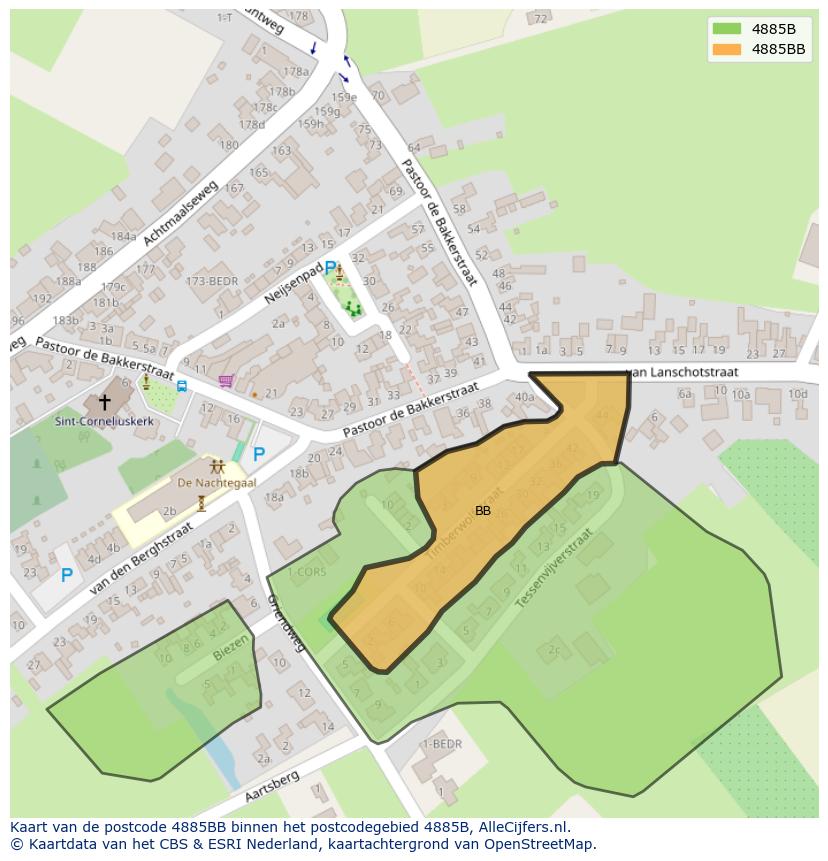 Afbeelding van het postcodegebied 4885 BB op de kaart.
