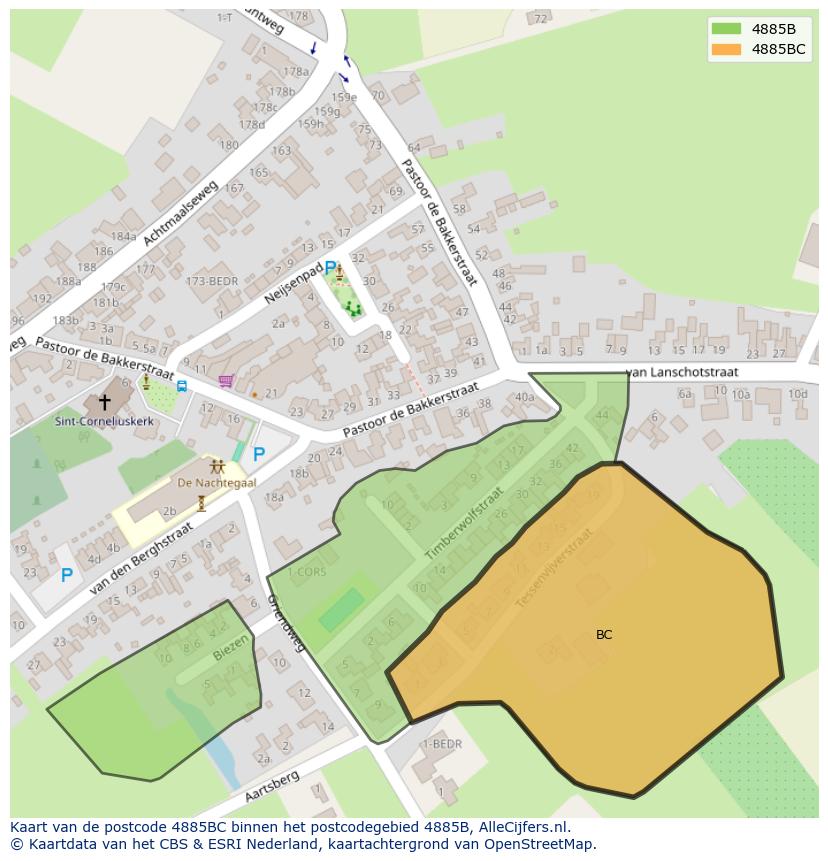 Afbeelding van het postcodegebied 4885 BC op de kaart.