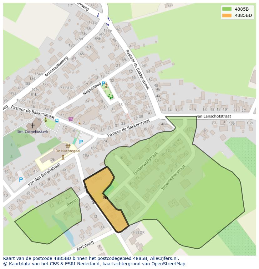 Afbeelding van het postcodegebied 4885 BD op de kaart.
