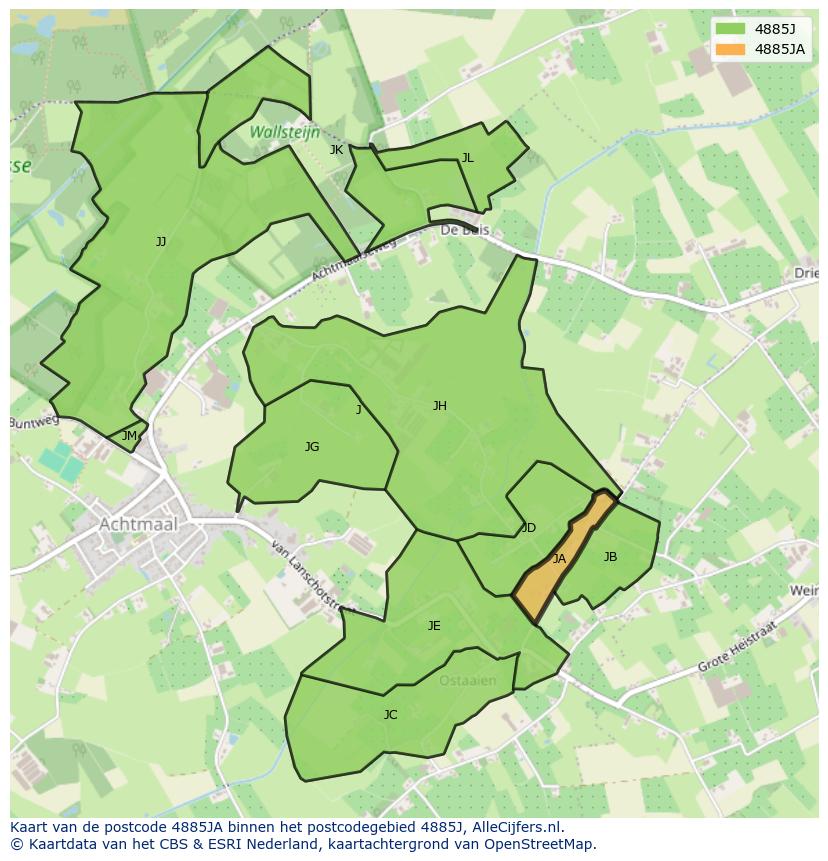 Afbeelding van het postcodegebied 4885 JA op de kaart.