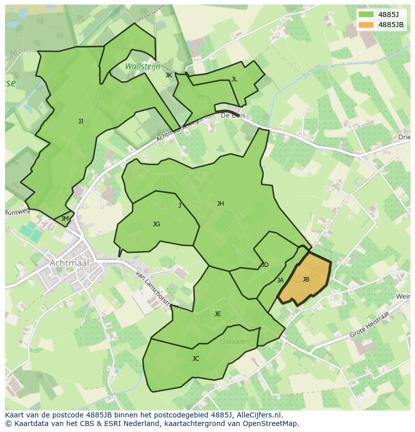 Afbeelding van het postcodegebied 4885 JB op de kaart.