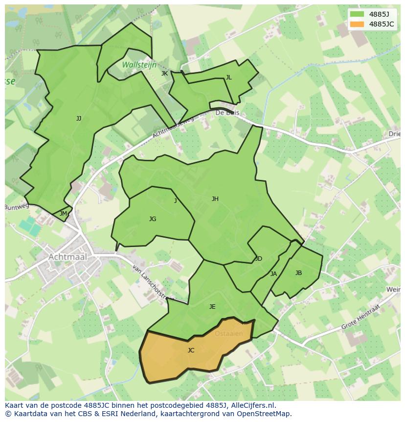Afbeelding van het postcodegebied 4885 JC op de kaart.