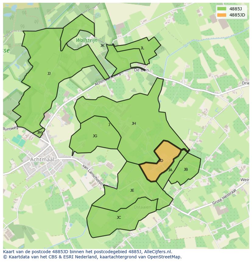 Afbeelding van het postcodegebied 4885 JD op de kaart.