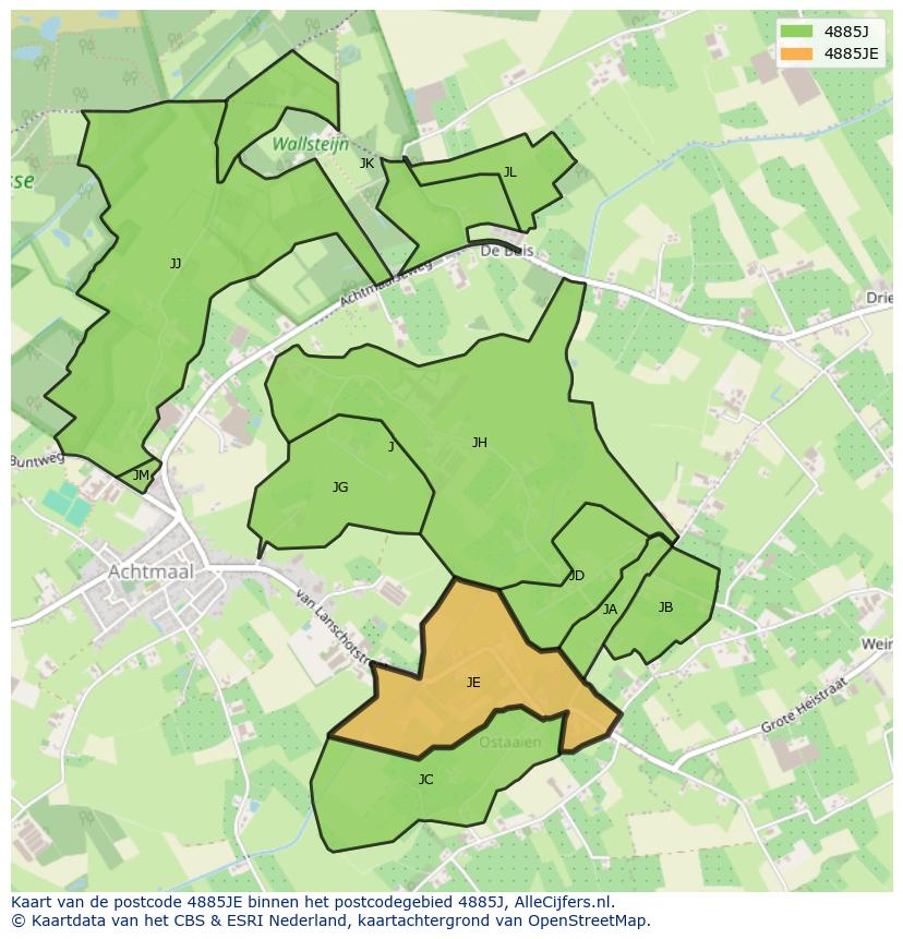 Afbeelding van het postcodegebied 4885 JE op de kaart.