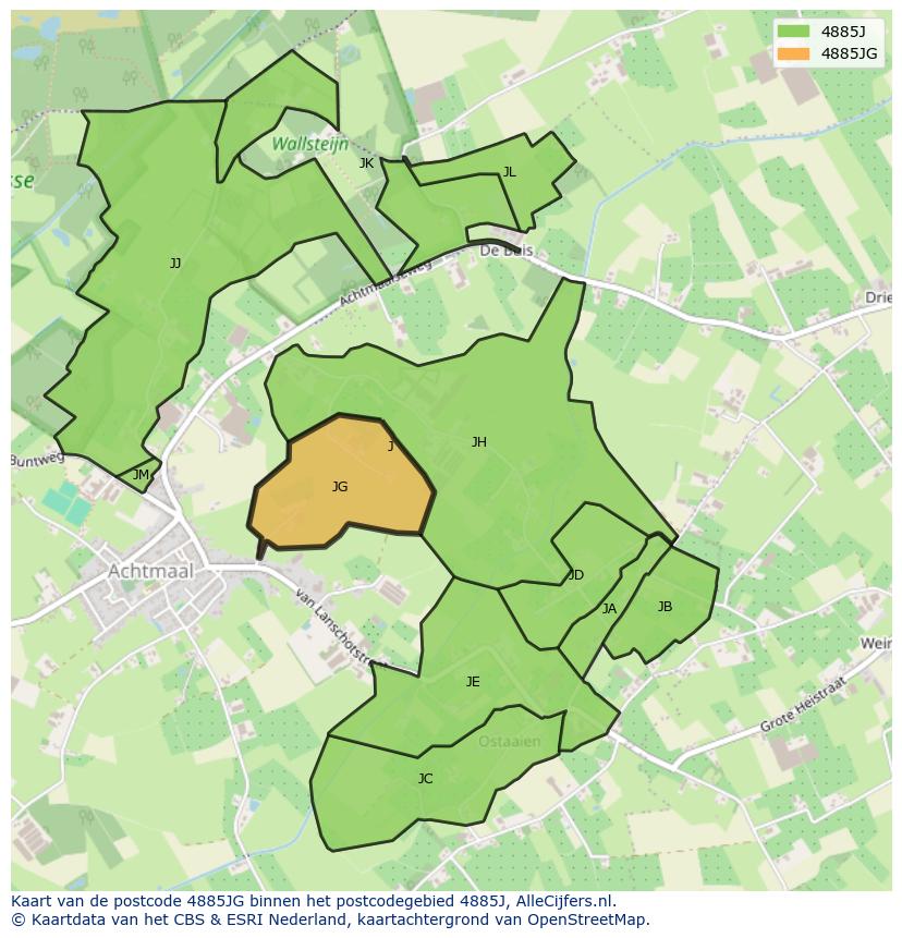 Afbeelding van het postcodegebied 4885 JG op de kaart.