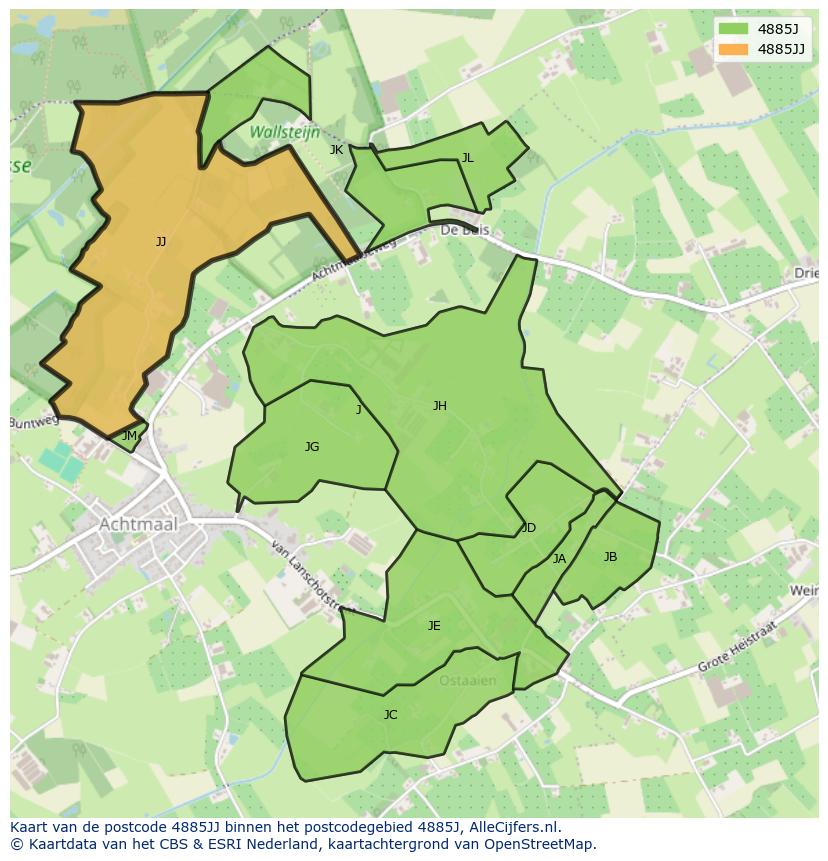 Afbeelding van het postcodegebied 4885 JJ op de kaart.