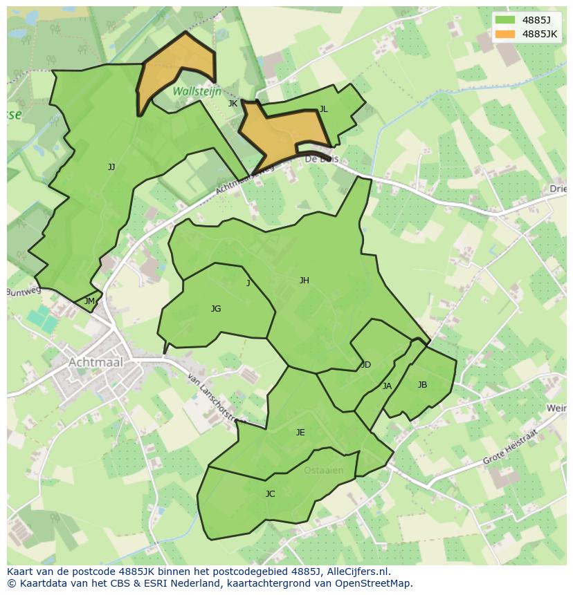 Afbeelding van het postcodegebied 4885 JK op de kaart.