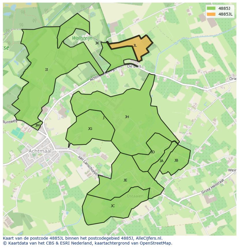 Afbeelding van het postcodegebied 4885 JL op de kaart.